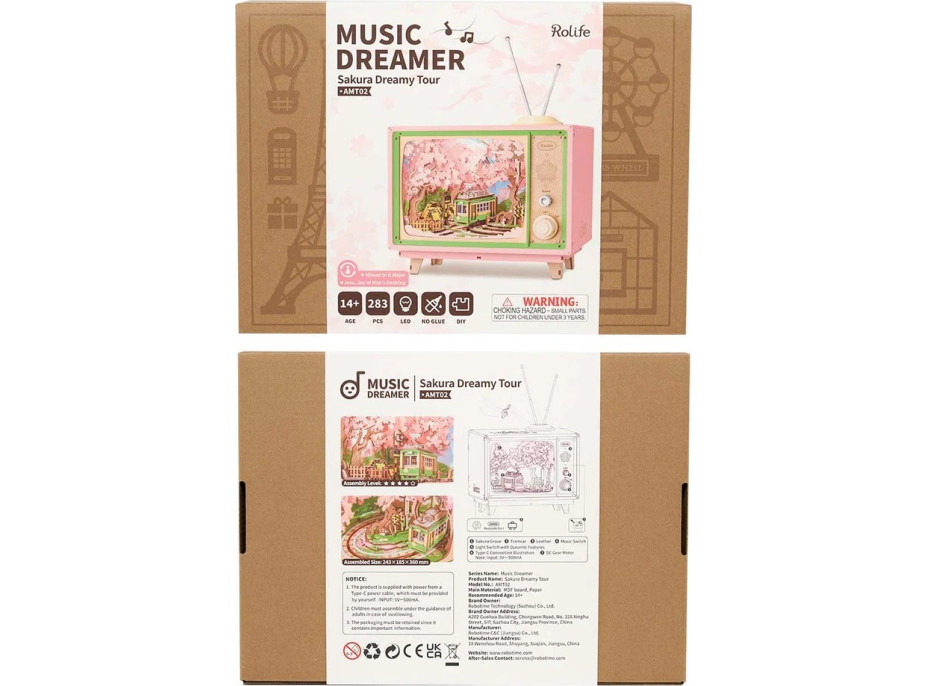 RoboTime 3D dřevěná skládačka hrací skříňky Projížďka v sakurovém lese