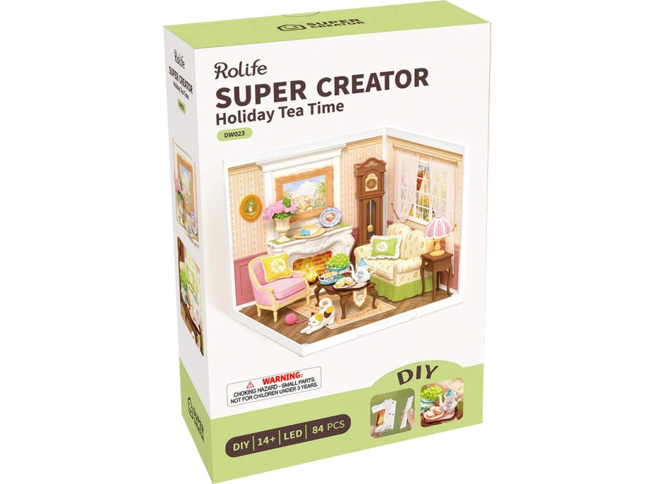 RoboTime 3D dřevěná skládačka Miniatura domečku Čaj o páté