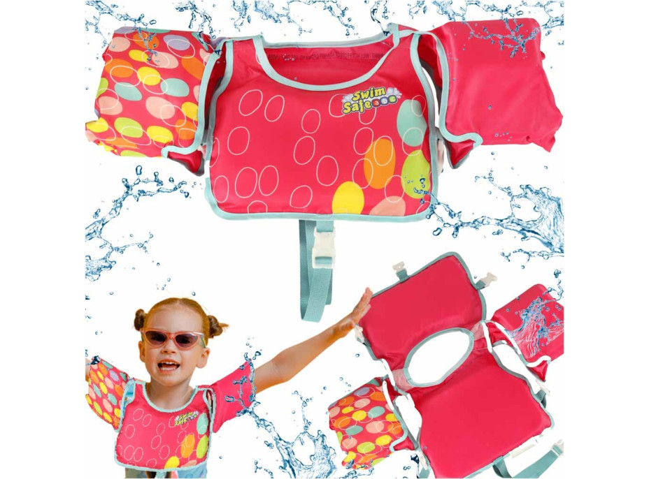 Plavecká vesta s rukávky AQUASTAR - 3-6 let, 19-30 kg - růžová