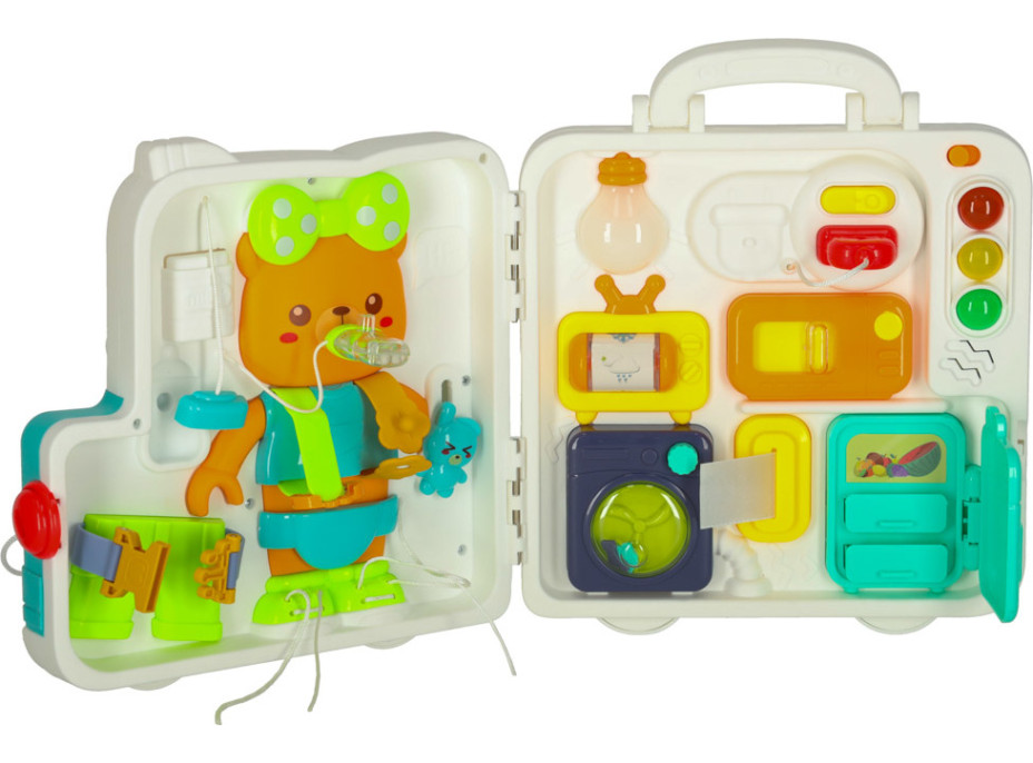 Smyslový manipulační Montessori kufřík se světlem a zvuky - Medvídek