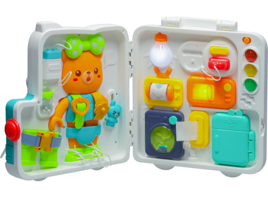 Smyslový manipulační Montessori kufřík se světlem a zvuky - Medvídek
