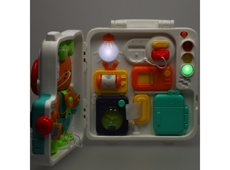 Smyslový manipulační Montessori kufřík se světlem a zvuky - Medvídek