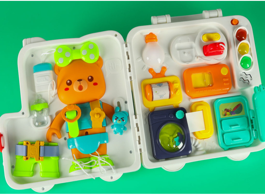 Smyslový manipulační Montessori kufřík se světlem a zvuky - Medvídek