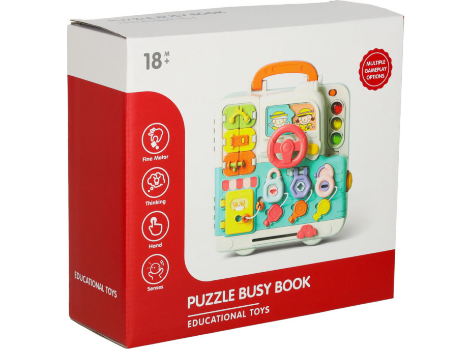 Smyslový manipulační Montessori kufřík se světlem a zvuky - Medvídek