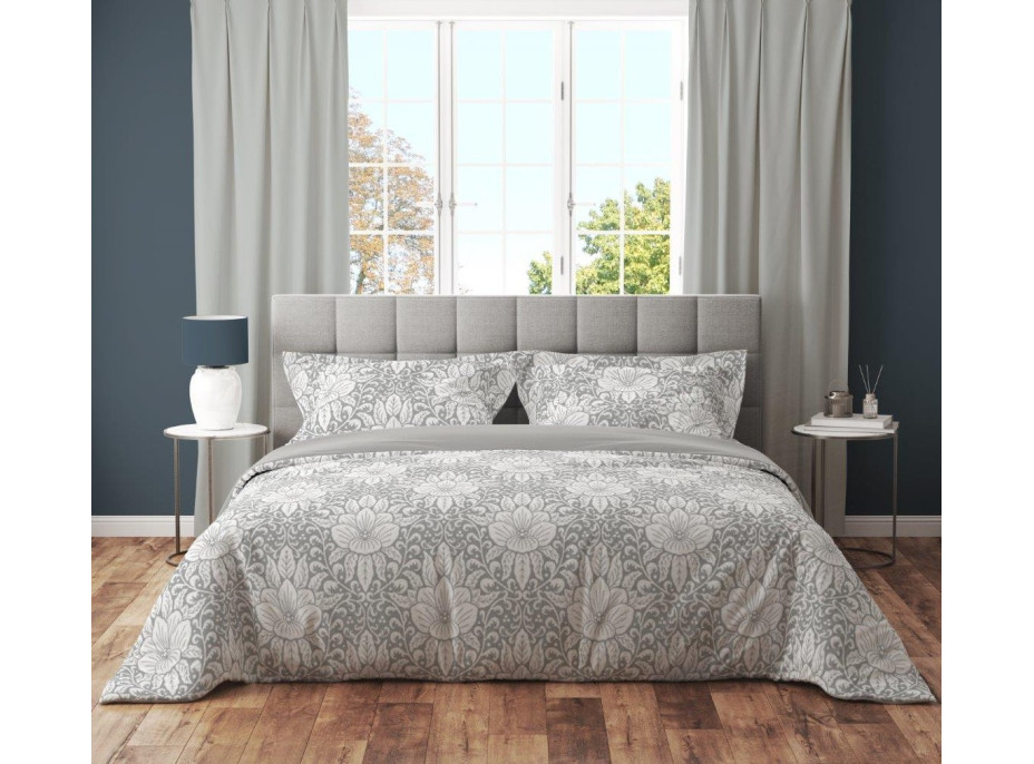 Bavlněné povlečení GUSTO Květy - bílé/šedé - 140x200 cm