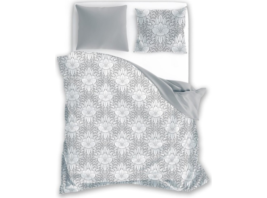 Bavlněné povlečení GUSTO Květy - bílé/šedé - 140x200 cm