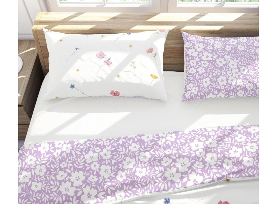 Bavlněné povlečení GUSTO Luční kvítí - bílé/fialové - 160x200 cm
