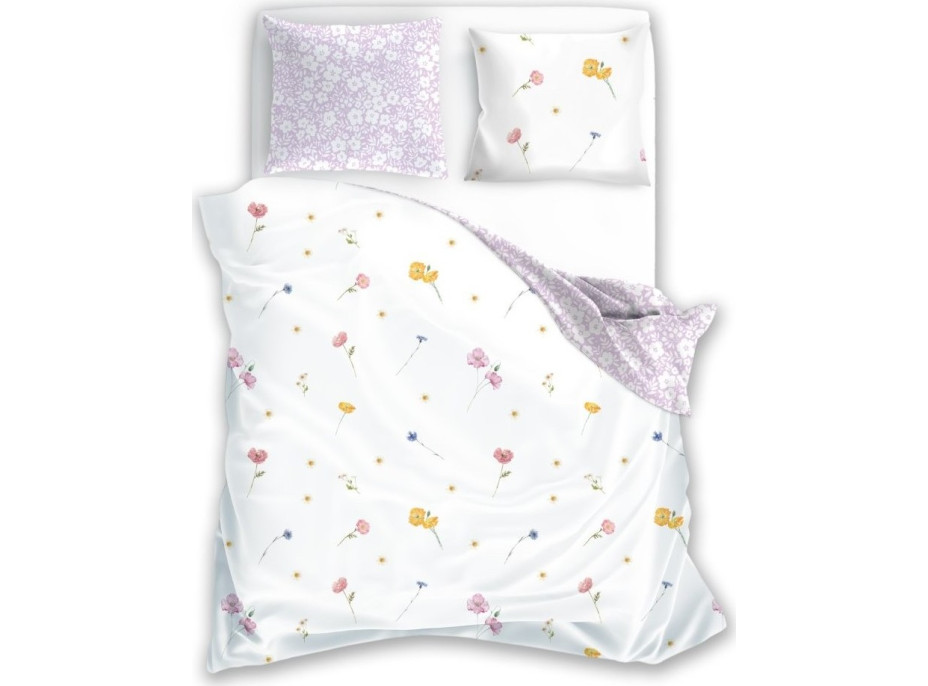 Bavlněné povlečení GUSTO Luční kvítí - bílé/fialové - 160x200 cm