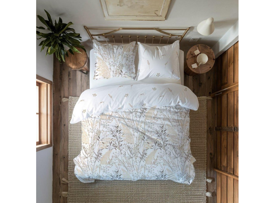 Bavlněné povlečení GUSTO Traviny - bílé - 220x200 cm