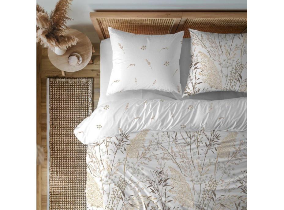 Bavlněné povlečení GUSTO Traviny - bílé - 160x200 cm