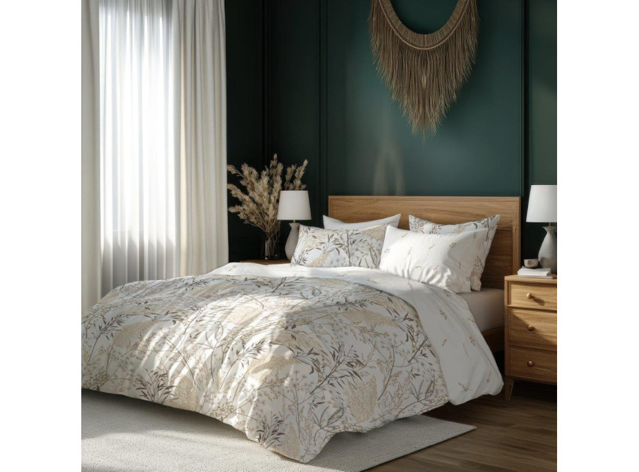 Bavlněné povlečení GUSTO Traviny - bílé - 160x200 cm