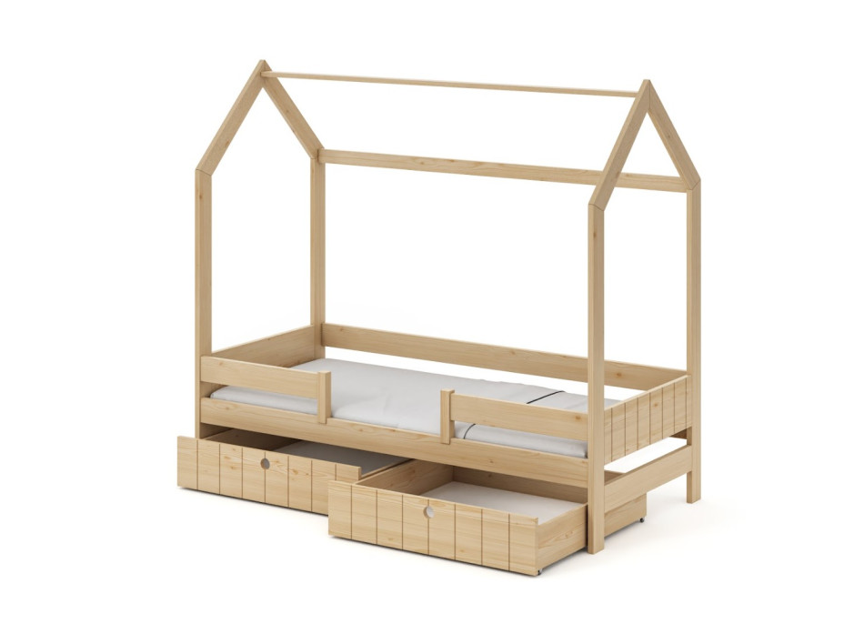 Dětská domečková postel z masivu borovice NAOMI se šuplíky - 200x90 cm - přírodní borovice
