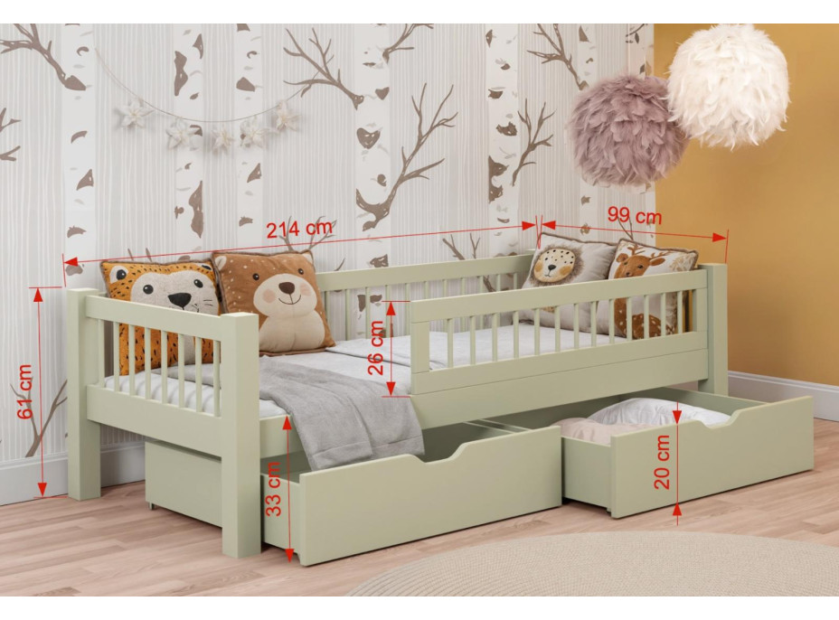 Dětská postel z masivu borovice ADEL se šuplíky - 200x90 cm - bílá