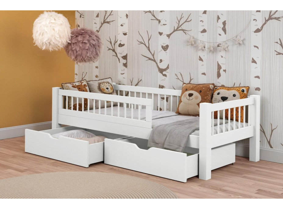 Dětská postel z masivu borovice ADEL se šuplíky - 200x90 cm - bílá