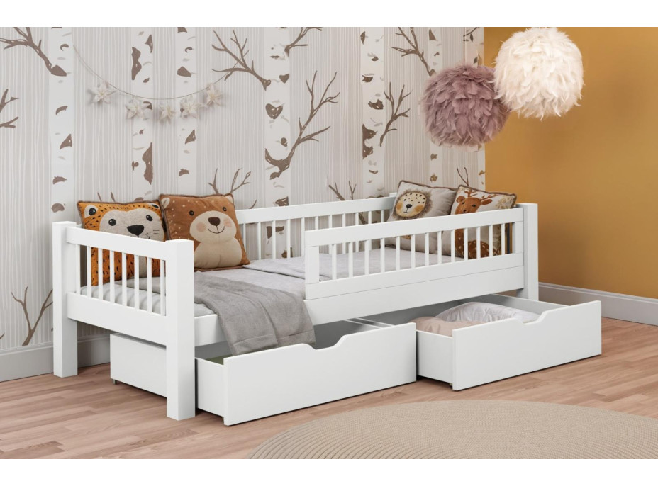 Dětská postel z masivu borovice ADEL se šuplíky - 180x80 cm - bílá
