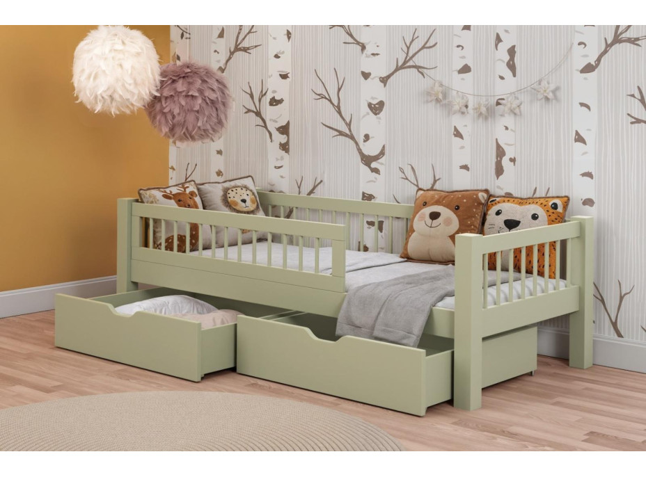 Dětská postel z masivu borovice ADEL se šuplíky - 180x80 cm - olivově zelená