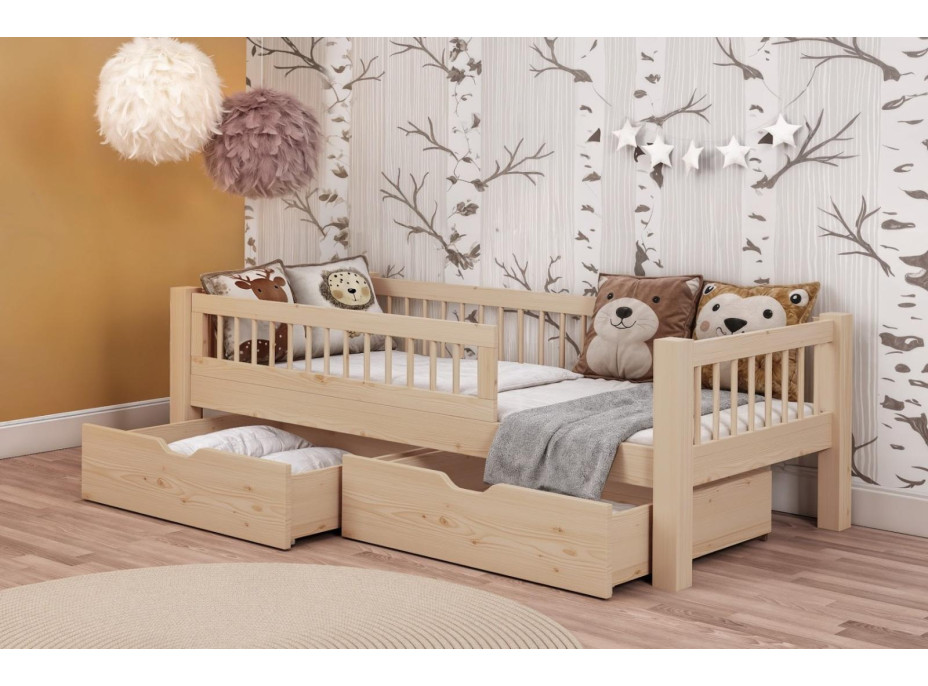 Dětská postel z masivu borovice ADEL se šuplíky - 200x90 cm - přírodní