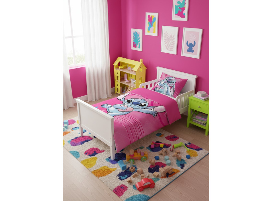 Dětské bavlněné povlečení do postýlky 135x100 cm - Stitch - růžové