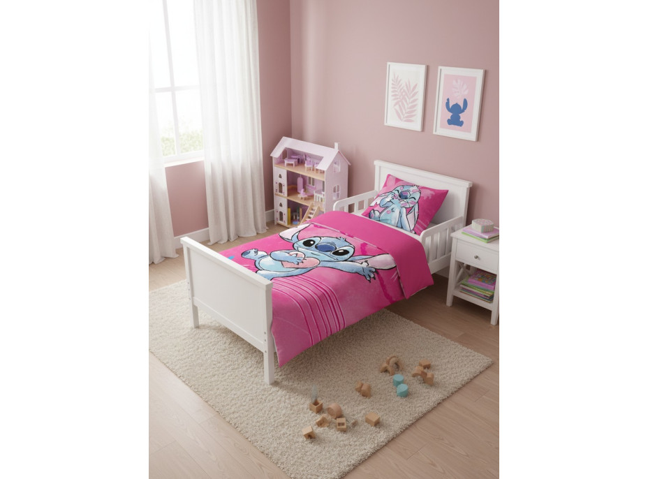 Dětské bavlněné povlečení do postýlky 135x100 cm - Stitch - růžové