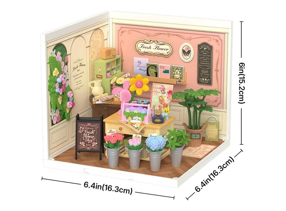 RoboTime 3D dřevěná skládačka Miniatura domečku Květinářství Fresh Flower