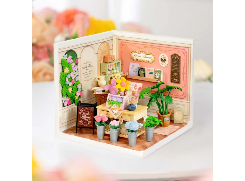 RoboTime 3D dřevěná skládačka Miniatura domečku Květinářství Fresh Flower