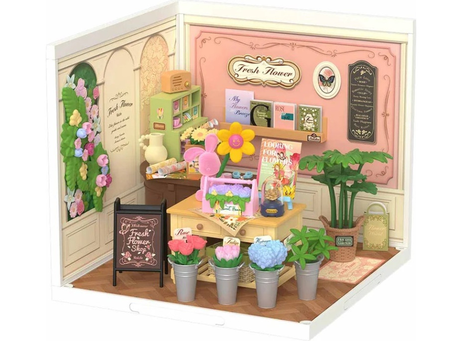 RoboTime 3D dřevěná skládačka Miniatura domečku Květinářství Fresh Flower