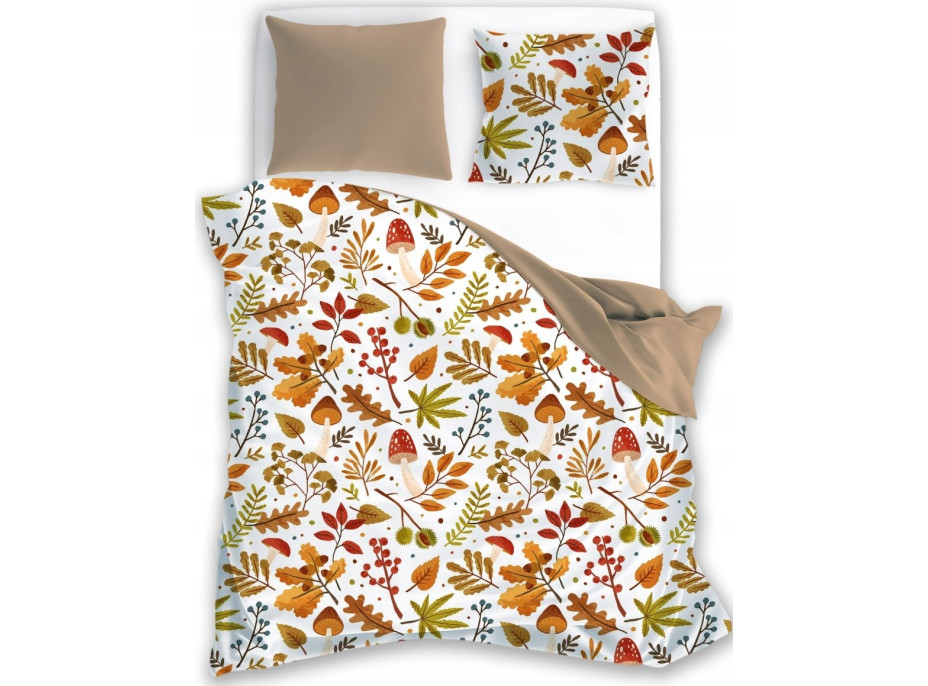Ložní povlečení z mikrovlákna DRUK Podzim - 220x200 cm - bílé/béžové