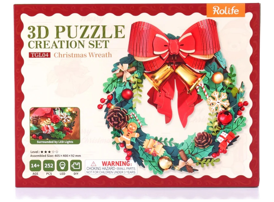RoboTime 3D dřevěná skládačka Vánoční věnec