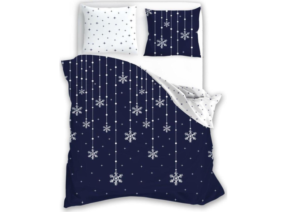 Bavlněné povlečení SCANDIC Vločky - tmavě modré/bílé - 220x200 cm