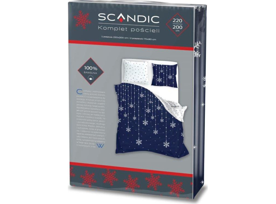Bavlněné povlečení SCANDIC Vločky - tmavě modré/bílé - 220x200 cm