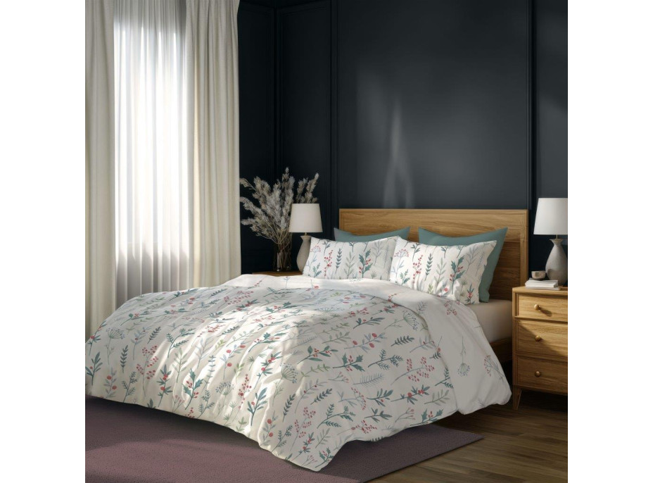 Bavlněné povlečení PRIMAVERA Byliny - bílé - 160x200 cm