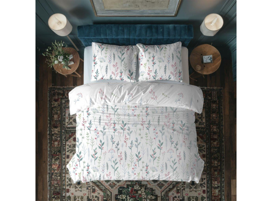 Bavlněné povlečení PRIMAVERA Byliny - bílé - 160x200 cm