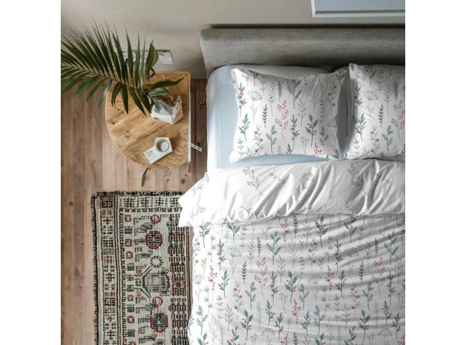 Bavlněné povlečení PRIMAVERA Byliny - bílé - 160x200 cm