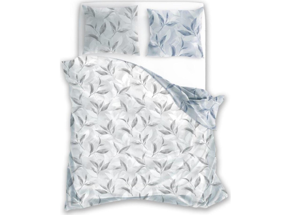 Bavlněné povlečení PRIMAVERA Větvičky - šedé/modré - 160x200 cm