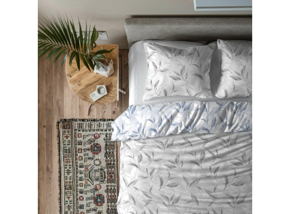 Bavlněné povlečení PRIMAVERA Větvičky - šedé/modré - 160x200 cm