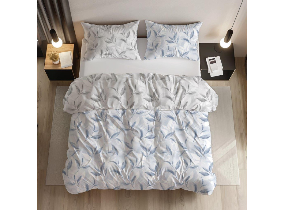 Bavlněné povlečení PRIMAVERA Větvičky - šedé/modré - 160x200 cm