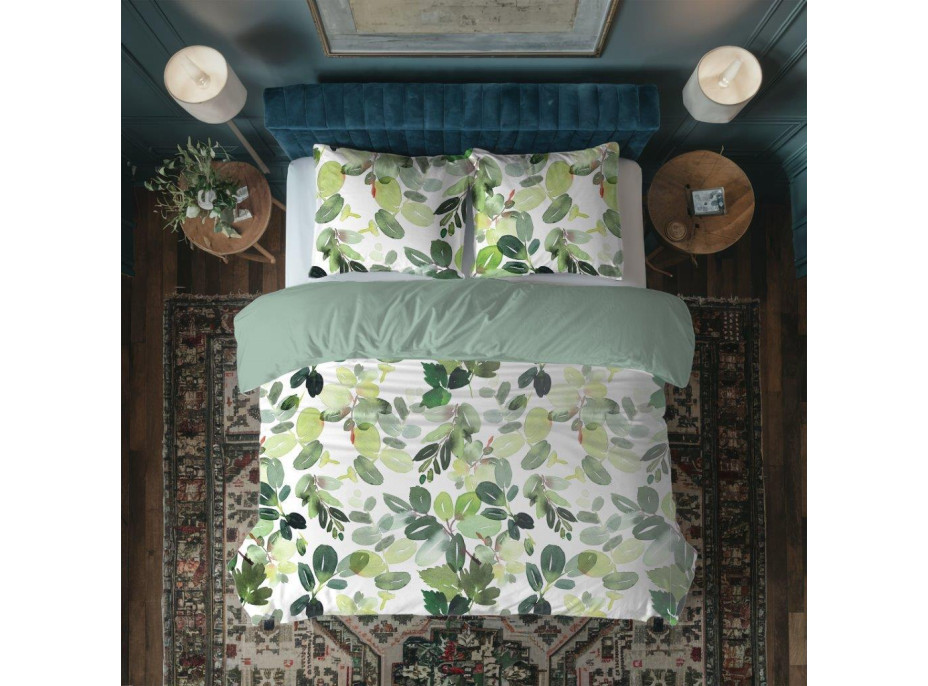 Bavlněné povlečení PRIMAVERA Listy - bílé/zelené - 160x200 cm