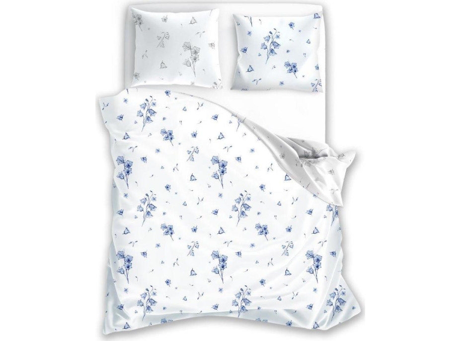 Bavlněné povlečení PRIMAVERA Modré zvonky - bílé - 220x200 cm