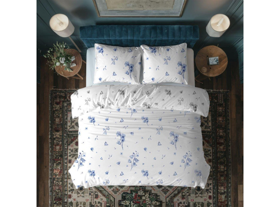 Bavlněné povlečení PRIMAVERA Modré zvonky - bílé - 220x200 cm