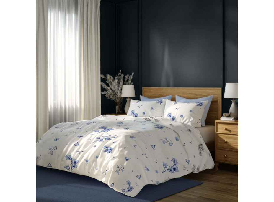 Bavlněné povlečení PRIMAVERA Modré zvonky - bílé - 220x200 cm