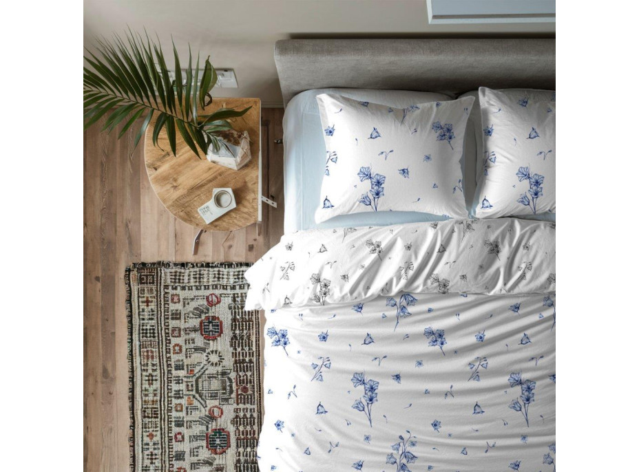 Bavlněné povlečení PRIMAVERA Modré zvonky - bílé - 220x200 cm