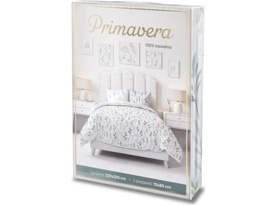 Bavlněné povlečení PRIMAVERA Byliny - bílé - 220x200 cm