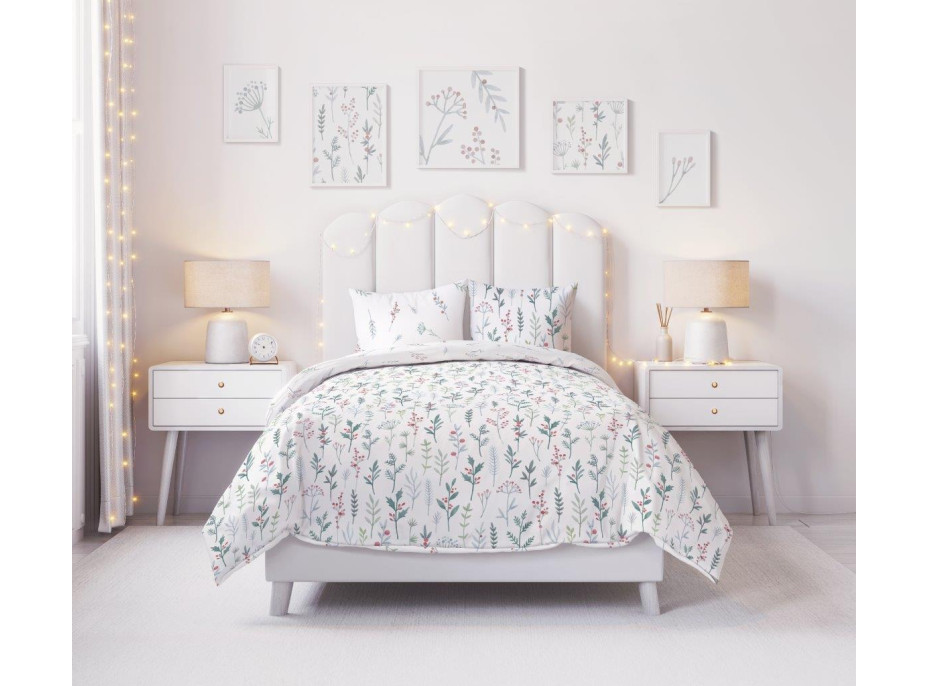 Bavlněné povlečení PRIMAVERA Byliny - bílé - 220x200 cm