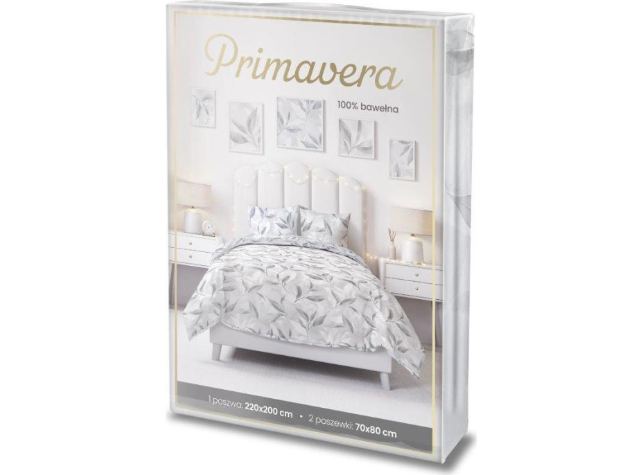 Bavlněné povlečení PRIMAVERA Větvičky - šedé/modré - 220x200 cm