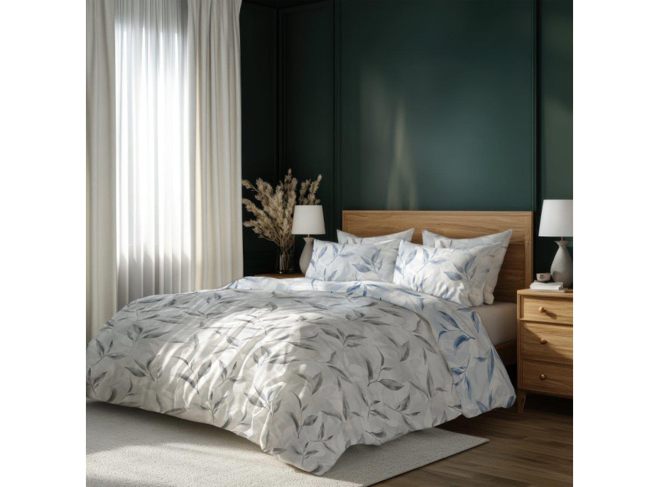 Bavlněné povlečení PRIMAVERA Větvičky - šedé/modré - 220x200 cm