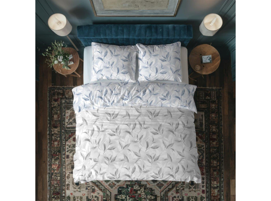 Bavlněné povlečení PRIMAVERA Větvičky - šedé/modré - 220x200 cm