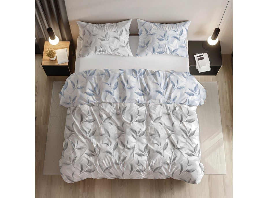 Bavlněné povlečení PRIMAVERA Větvičky - šedé/modré - 220x200 cm