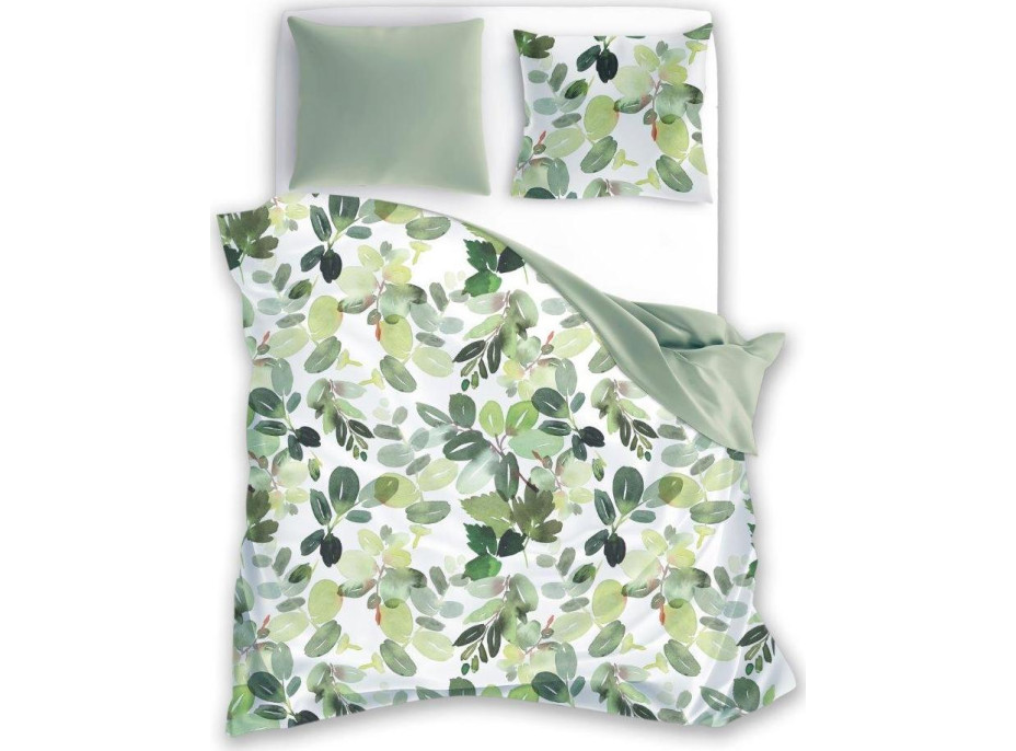 Bavlněné povlečení PRIMAVERA Listy - bílé/zelené - 220x200 cm