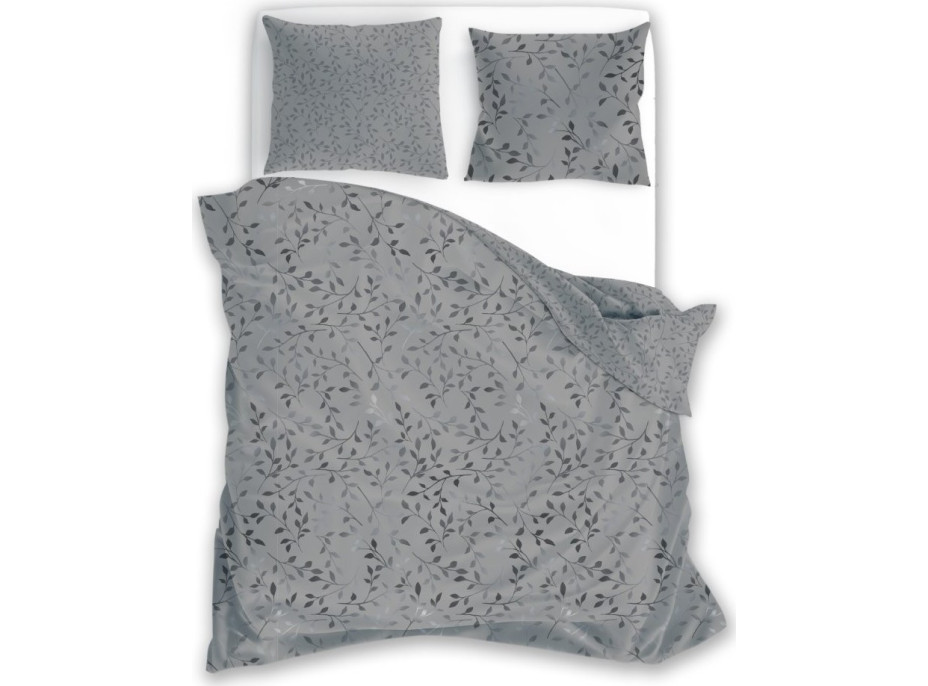 Saténové povlečení MILAGRO VERDE Šedé lístky - šedé - 140x200 cm