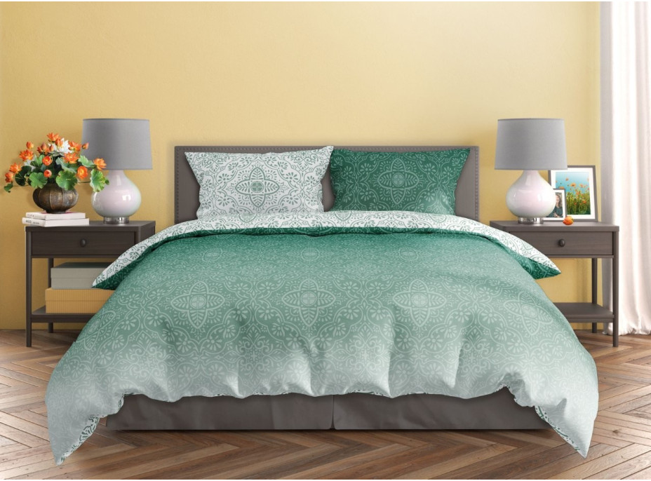 Saténové povlečení MILAGRO VERDE Ombre orient - bílé/zelené - 160x200 cm